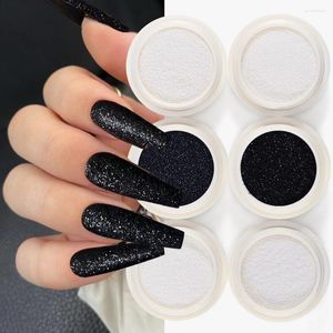 Paznokcie Glitter 6pcs Ustaw piaszczysty cukier proszek czarny biały srebrny ziarniste cekiny Chrome Pigment Pigment Manicure Decor D5E