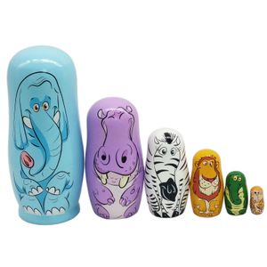 Bebekler Karikatür Hayvan Matryoshka Rus Yuvalama Bebekler Ahşap Set 6 PCS 230612