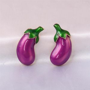 Stud Earrings Elegant Cute Purple Eggplant Enamel Fashion Plant Jewelry Small Women
