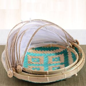 Storage Baskets 1Pc Hand Woven Bug Proof Basket Dustproof Kithen Picnic Handmade Fruit Vegetable Bread Cover Wicker With Gauze 230613