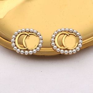 Fashion 18K Gold Plated Luxury Brand Designers Double Letters Stud Clip Chain Geometric Women Oval Crystal Rhinestone Pearl Earring Wedding Party Jewerlry Gifts