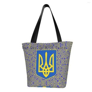 Einkaufstaschen, Einkaufstasche mit ukrainischer Flagge, für Damen, niedliches ukrainisches Wappen, Canvas, Shopper, Umhängetasche, große Kapazität