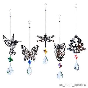 Décorations de jardin cristal jardin papillon colibri libellule hibou arbre suspendu ornement carillons éoliens pour fenêtre R230613