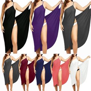 Swimwear 2022 Summer Beach Dress Sexy Women Solid Color Wrap Dress Bikini Cover Up Sarongs Women's Clothing Swimwears Coverups Plus Size