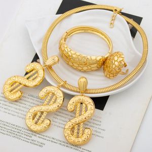 Necklace Earrings Set Dubai Classic Jewelry For Women Luxury Gold Color Dollars Earring Pendant Bangle Rings Fashion Wedding Party