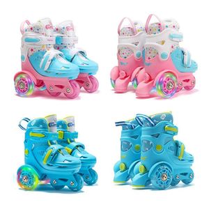 Inline Roller Skates 2-8 Kids Double-row Roller Skates Adjustable Elastic PU Inline Rollers Skates PVC Double-shoe Brakes Safe Auxiliary Wheel Skate 230612
