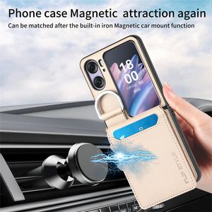 Estojo de couro dobrável magnético para OPPO Find N2 Flip Ring Design Touch Slim And Fit Stand Wallet