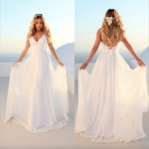 Elegant Boho Women Straps Long Wedding Dresses 2023 Wedding Gown V Neck Lace Bohemian Slim Fit Party Sexy Bride Dress Cheap