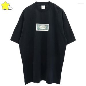 Herren-T-Shirts, High Street-Banknote-Druck, T-Shirt auf der Rückseite, kleines gesticktes Logo, Vetements-Shirt, Herren-Damen-Baumwoll-Top, Schwarz, Weiß