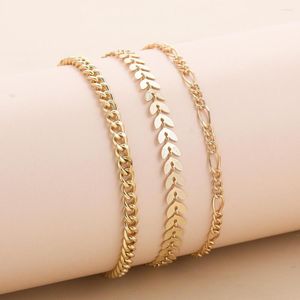 Anklets Vsnow Fashion Color Metal Multilayer Fish Bone Anklet for Women Temperament Beach Cuban Chain Jewelry Accessories