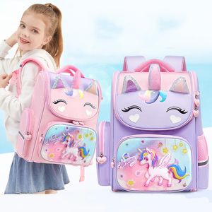 Mochilas 1-5 Graus Escola Primária Mochila Para Meninas Desenhos Animados 3D Unicórnio Mochila Escolar Crianças Bonito Arco-íris Mochila Escolar 230612