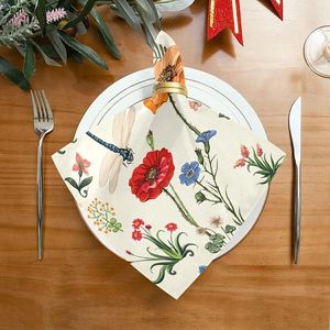 テーブルナプキンヴィンテージドラゴンフライフローラルナプキンの結婚式の装飾は、ダイニングホリデーパーティーの装飾のために再利用可能な布を残します