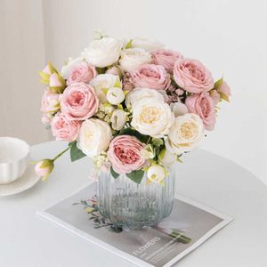 Fiori secchi Vasi di peonia di seta bianca per la decorazione della stanza di casa Album di ritagli Ghirlanda di Natale Bouquet da sposa Accessori per feste Artificiali