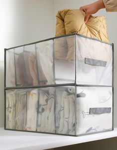 Storage Boxes Bins Large Capacity Quilt Cover 5 Grids Bed Sheet Down Jacket Bath Towel Organizer Mesh Compartment Space Save Box 230613