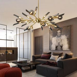 Chandeliers Nordic Living Room Black Gold Metal G9 Led Chandelier Glass Lighting Rod Pendant Lustre Lamparas