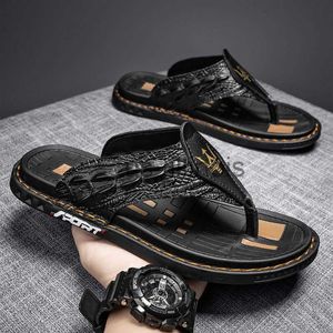 Kapcia WEH Ręcznie wykonane klapki odlane kapcie ziarna 2023 Summer Men Casual Buty bez poślizgu na zewnątrz męskie buty plażowe skórzane sandały J230613