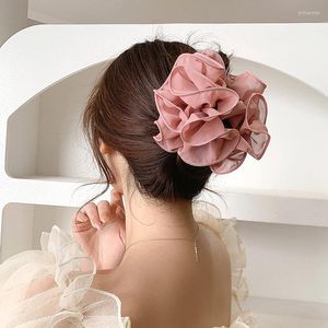 Grampos de cabelo grandes de chiffon clipe de garra tamanho laço preto tecido flor rosa grampos acessórios para mulheres