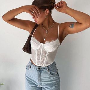 Camis Women Corset Top Summer Lace Patchwork Beach Bustier Crop Top Y2k Sweet White Black Party Club Camis Vest Street Yuqung