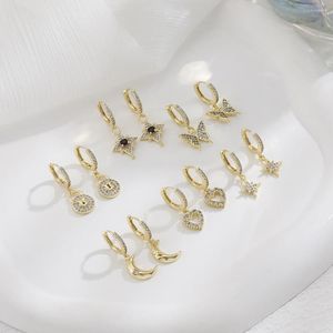 Dangle Earrings Korean Fashion CZ Zircon Buterfly Heart Star Drop for Women 14K Real Gold Plated Party Gifte Jewelry Bijoux Femme