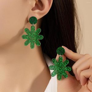 Baumelnde Ohrringe UJBOX Großhandel Bulk Bling Glitzer Grüne Pailletten Harz Acryl Blume für Frauen