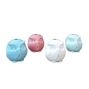 Small Ceramic Owl Shaped Flower Pot with Drainage Hole Flowerpot Succulent Planter Container for Home Office Desk Shelf Garden