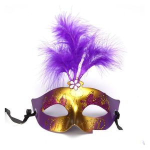 Máscaras de festa Máscara Glitter Dourado Veneziano Unissex Sparkle Masquerade Plástico Meia Face Halloween Mardi Gras Traje Brinquedo 6 Cores Bc Drop Dhpx0
