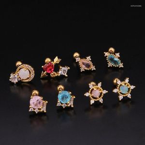 Oorknopjes 2023 1 Pc 20G Trendy Multicolor Crystal Cz Kraakbeen Oorbel Stalen Schroef Terug Oor Tragus Conch kwab Piercing Sieraden