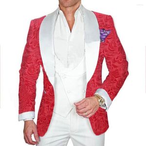 Ternos masculinos JELTOIN Feito sob medida Vermelho Roxo Preto Azul Jaqueta Colete Calças Florais Padrinhos de Casamento Conjunto de 3 Peças Masculino