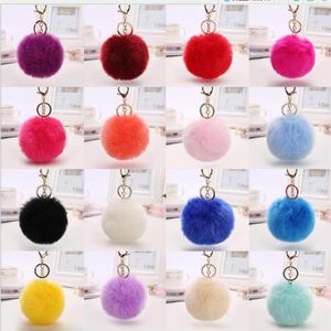 2017 Lovely 8cm Rabbit Fur Ball Plush Key Chain Round Ball Fluffy Toy Keychain Hairy Car Key Ring Bag Pendant Car Keychain C041758199T