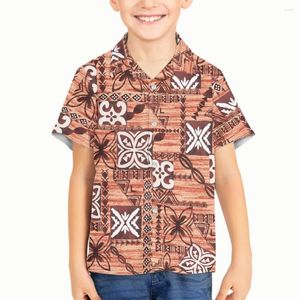 Camisas casuais masculinas de manga curta para meninos Samoa Fiji Polinésia Tribal Masi Estampa Design personalizado Roupas infantis para meninos Vestem havaiano