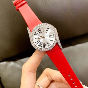 Relógios femininos de luxo com caixa de diamantes, pulseira de couro, movimento de quartzo, estilo de vida, relógio de pulso casual, à prova d'água, relógio analógico de designer Montre De Luxe