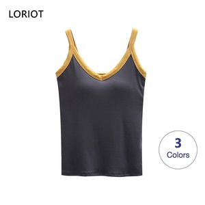 T-shirt Loriot Yürütülmüş Sütyen Kefimseli Kadınlar Tank Top Sando Singlet Vest V Boyun Kolsuz Seksi Günlük Kore SA1331