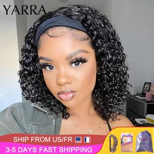 レースウィッグスブラジルのキンキーカーリーヘッドバンドウィッグヒューマンヘア8-30インチのgluelless cinky cunly curly human hair wigs for yaseasyasy 180％yarra z0613