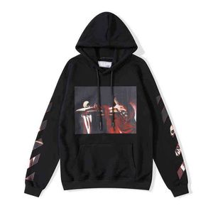 Offes Men's Sweatshirts Classic Mens Loose Hoodies High Quality Fashion Zipper Hoodie Cotton Pullover Långärmad Back Oil Paint Arrow X Män kvinnor