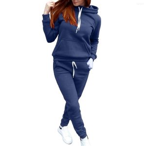 Women's Two Piece Pants Women Tracksuit Solid Color Casual Hoodies Sweatshirt Pant Set Lounge Wear Sport Suit 2pcs Autumn Winter Clothes