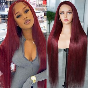 Red 13x4 Lace Front Human Hair Wigs Colored Straight 4x4 Glueless Lace Frontal Closure Wig 30 Inch Red Wig