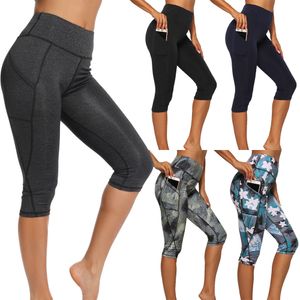 Roupa de ioga feminina calças esportivas 34 calças esportivas femininas para academia leggings femininas cortadas casuais para mulheres fitness com bolsos laterais 230612