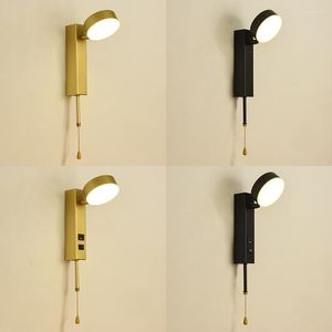 Wall Lamps Modern Creative USB Charging Lighting Lamp Bedroom Bedside Study Pull Cord Switch Light El Living Room