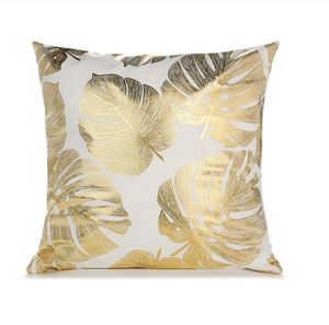 2023 Gold Pillow Case Ins Fresh Plant Polyester Cushion Cover 45x45cm Square Flower Leaves Sofa Sided Print Waist Pillowcase