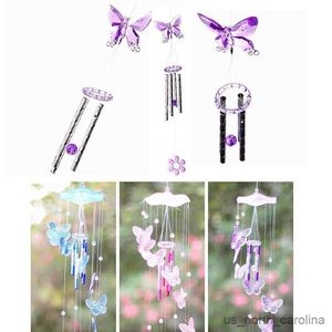 Garden Decorations Creative Crystal Butterfly Mobile Wind Chime Bell Garden Ornament Gift Garden Living Hanging Decor Art Home Decoration R230613