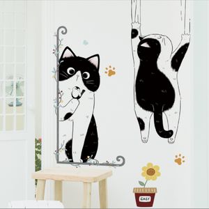 Gato fofo gato preto e branco adesivo de parede papel de parede de sala de estar decoração de quarto infantil