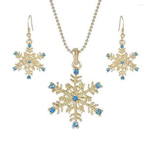 Necklace Earrings Set Golden Crystal Snowflake Charm Earring Sets Christmas Gift Jewelry