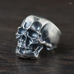 Cluster Rings 925 Sterling Silver Thai Men's Skull Vintage Punk Ring A4282