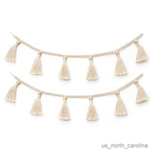 Garden Decorations Nordic Cotton Rope Wooden Bead Garland with Tassel Wall Hanging Props Ornament Kids Baby Room Decor Dropship R230613