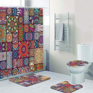 Tende indiane colorate tribali marocchine bohémien mandala bagno tende da doccia set lungo bagno tenda tappetino tappeto accessori per toilette arredamento