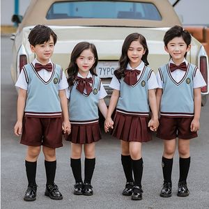 Set di abbigliamento uniforme scolastica britannica per bambini camicia corta camicia camicia piena gonna chiodo coreano giapponese asilo abbigliamento set di abbigliamento 230612