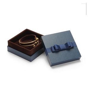 Bolsas para joias High-End Square Paper Wedding Necklace Box Ribbon Bow Bracelet Display Storage Case Gift For Lovers