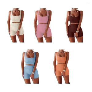 Active Sets 2 Pieces Set Women Vest Shorts Hiking Yoga Breathable Polyester Crop Tops High Waist Pants Kit Clothing White S