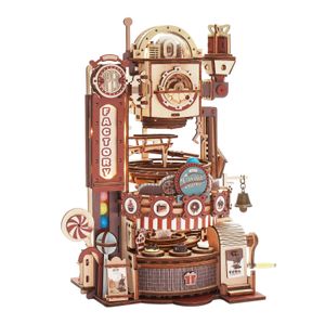 Spela Mats Robotime Rokr 420pcs DIY Chocolate Factory 3D Träpusselmontering Marmor Run Toy Gift for Children Teens Adult LGA02 230613