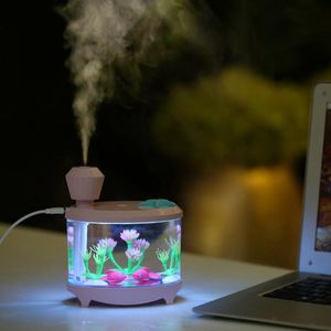 Hemerileştiriciler 460ml USB Yaratıcı Akvaryum Lambası Nemlendirici Hava Temizleyici Mini Renkli Işıklar Sucul Bitkilerin Simülasyonu Humidificador